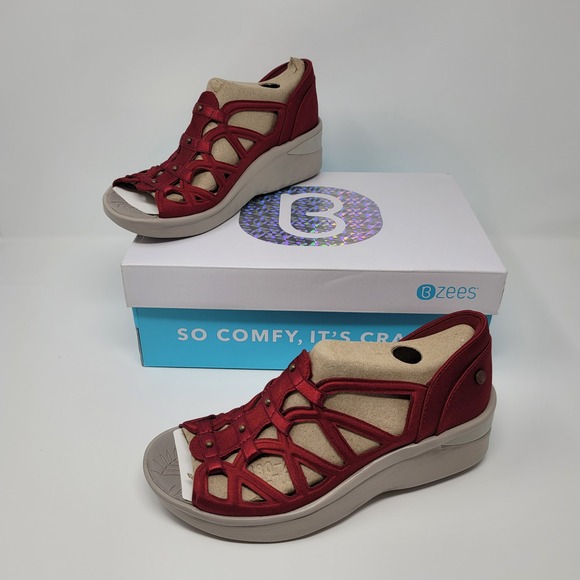 Bzees Shoes - Bzees Women Sapphire Washable Gladiator Sandal Red SlipOn Wedge Lightweight 7.5M